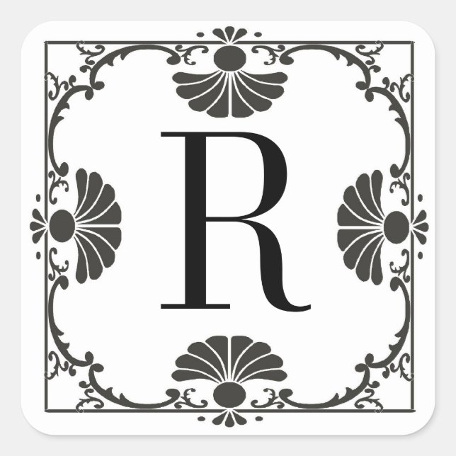 Carré LETTRE Sticker noir et blanc monogramme R (Devant)