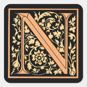 Carré LETTRE vintage NOIR ET OR "N" - Sticker