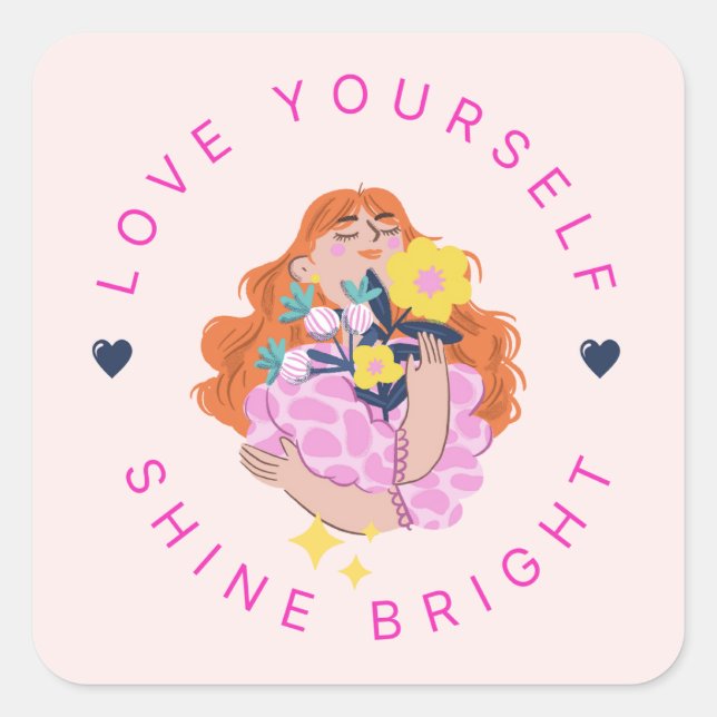 Carré Love Yourself brillant Sticker brillant (Devant)