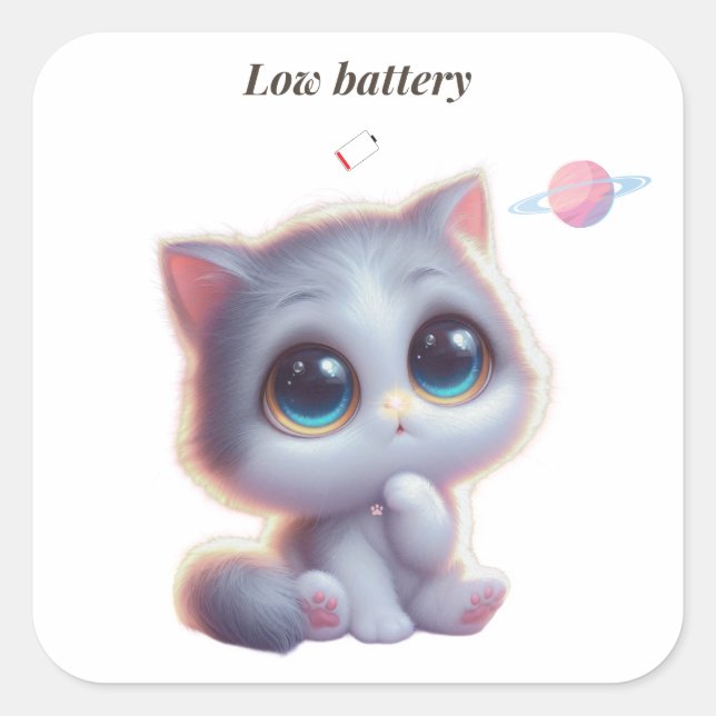 Carré Low Battery Cat Meme Sticker (Devant)