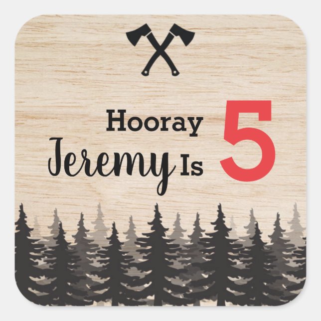 Carré Lumberjack Boy Anniversaire Fête Favoriser Sticker (Devant)