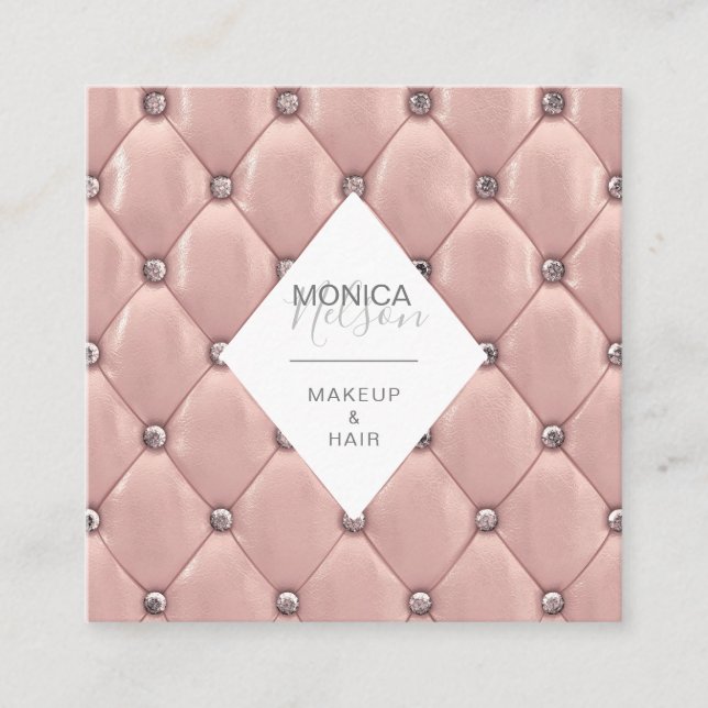 Carré luxueux tufted faux rose carte de visite or (Devant)