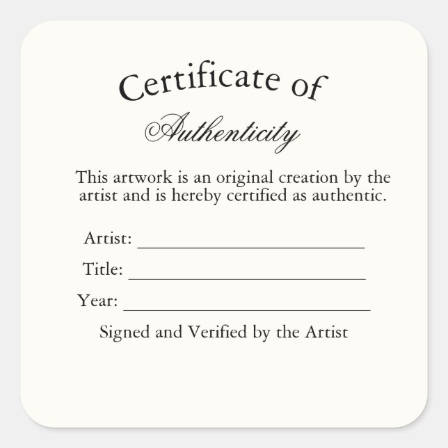 Carré Luxury Certificate of Authenticity Sticker | Ivory (Devant)