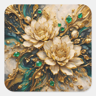 Carré Luxury Emerald & Gold Ornate Lotus Floral Sticker