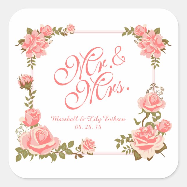 Carré M. & Mme Elegant Sticker Mariage Floral (Devant)