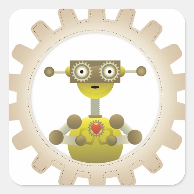 Carré M. Robot avec Sticker Coeur pour engrenage Steampu (Devant)