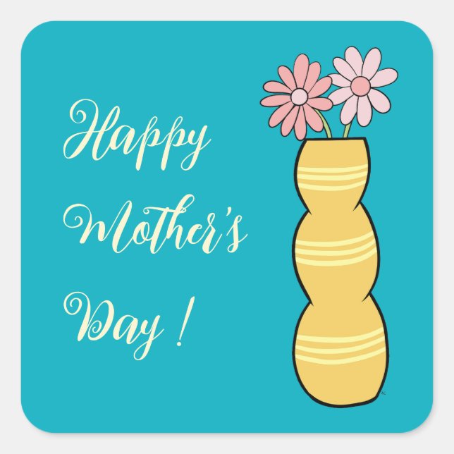 Carré Marguerites roses dans un Vase Sticker pour la fêt (Devant)