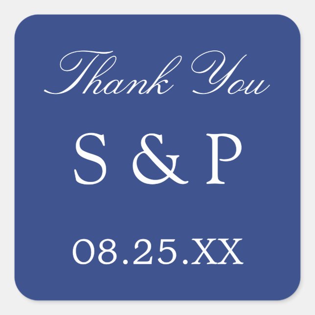 Carré Mariage bleu foncé Favoriser Merci Sticker (Devant)