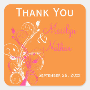 Carré Mariage Floral Blanc Rose Orange Favoriser Sticker