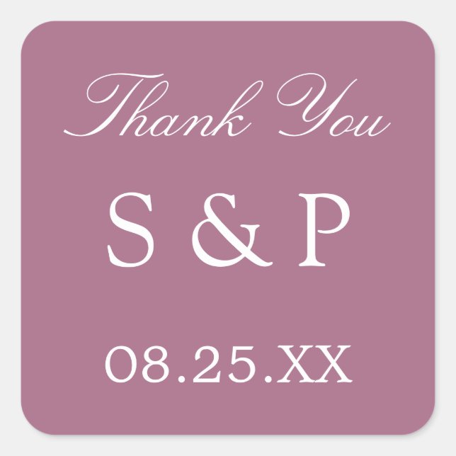 Carré Mauve Wedding Favor Sticker Merci (Devant)