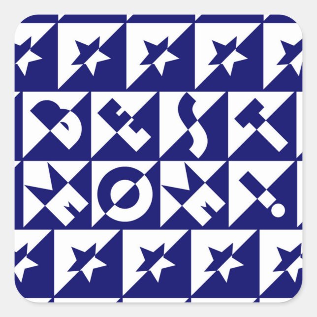 Carré Meilleure maman bleue avec Motif blanc et Sticker  (Devant)