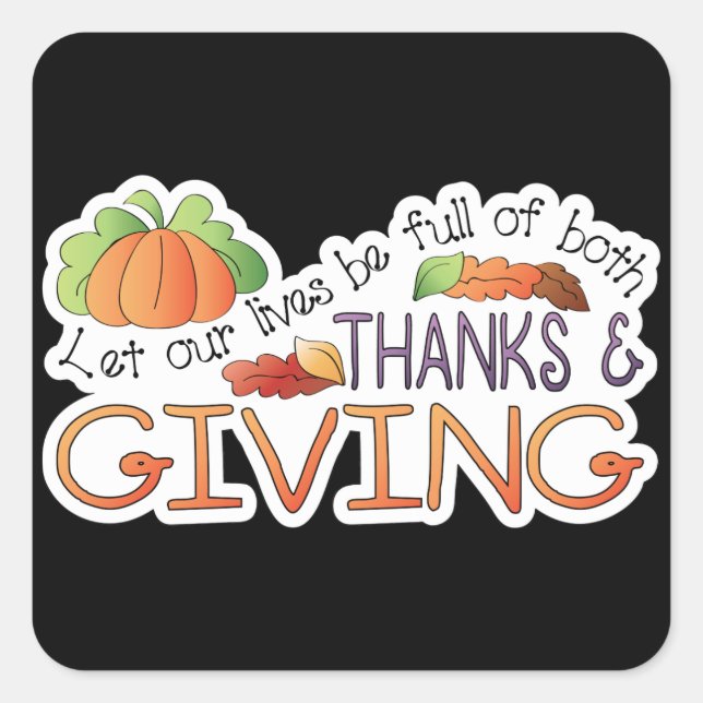 Carré Merci et donner Thanksgiving mots sticker (Devant)