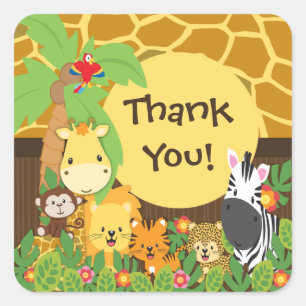 Carré Merci Jungle Safari Bébé Animaux Sticker