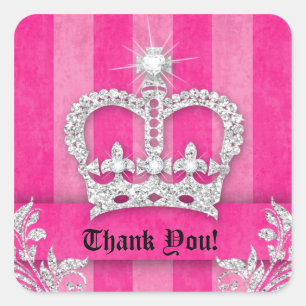 Carré Merci Stripes Sticker Bijoux Couronne rose