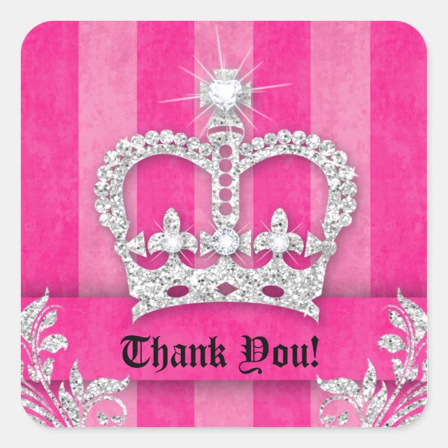 Carré Merci Stripes Sticker Bijoux Couronne rose (Devant)