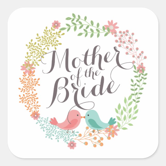 Carré Mère de la mariée Floral Wreath Mariage Sticker (Devant)