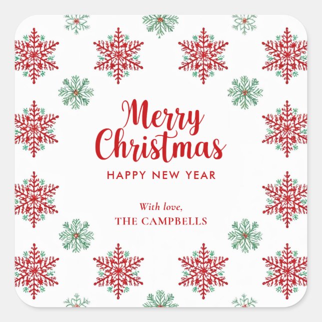 Carré Merry Christmas Snowflake, Holiday Gift Sticker (Devant)
