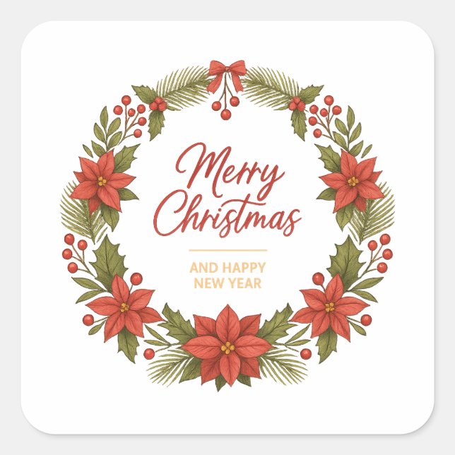 Carré Merry Christmas Wreath Sticker – Holiday  (Devant)