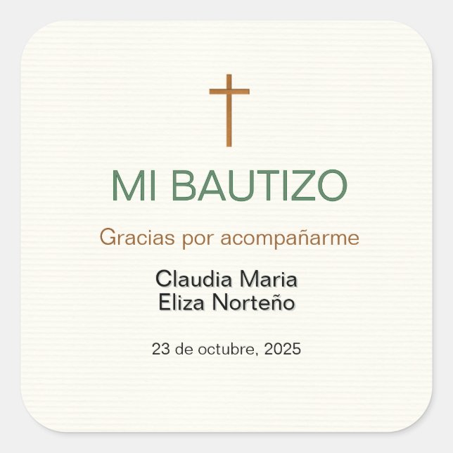 Carré Mi Bautizo Favor Sticker Custom Baptism Label (Devant)