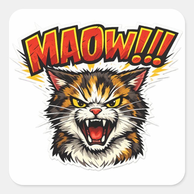 Carré Miaow!! | Funny Cat Sticker for Cat Lovers (Devant)
