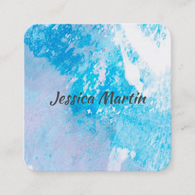 Carré Modèle de carte de visite art abstrait splash bleu (Devant)