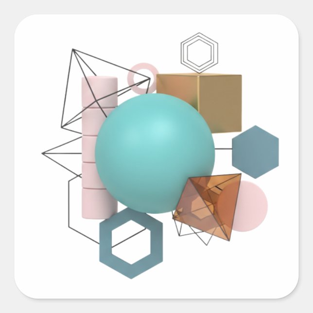 Carré Modern 3D Geometric Shapes Design Sticker (Devant)