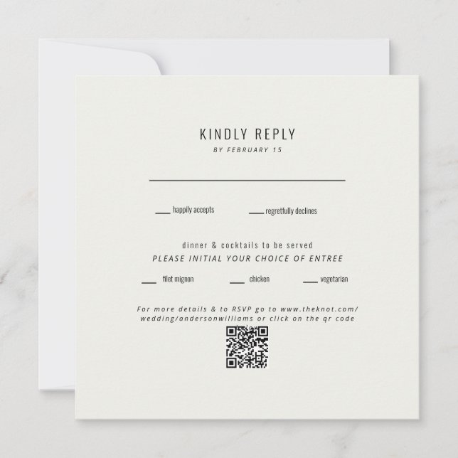 Carré moderne Crème Mariage QR Code RSVP (Devant)
