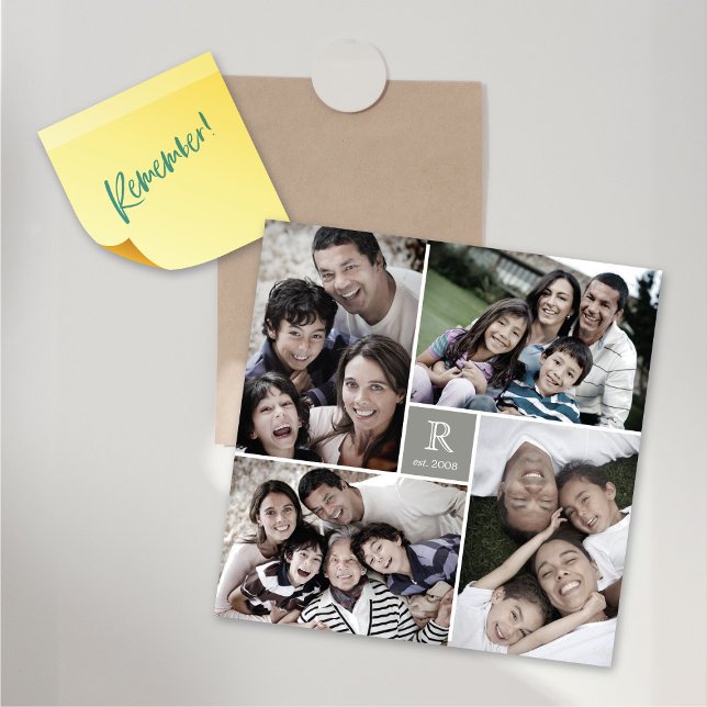 Carré Monogramme 4 Photo Collecte Carte magnétique (Middle Square Monogram 4 Photo Collage Magnetic Card @ fat_fa_tin)