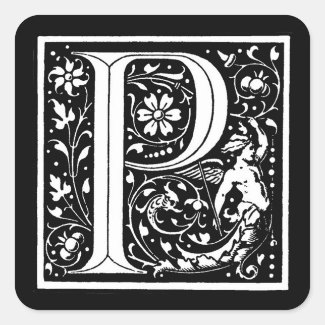 Carré Monogramme floral vintage "P" - Sticker (Devant)
