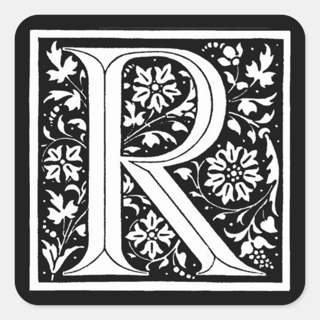 Carré Monogramme floral vintage "R" - Sticker (Devant)