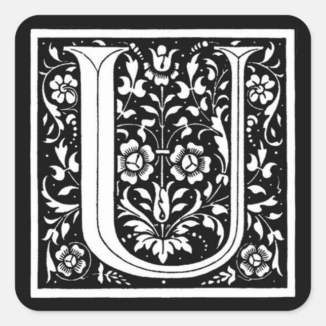 Carré Monogramme floral vintage "U" - Sticker (Devant)