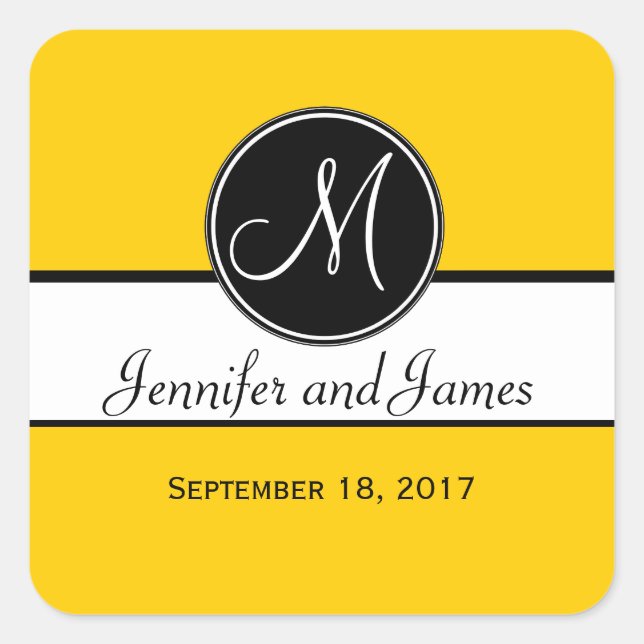 Carré Monogramme jaune noir Favour Sticker (Devant)