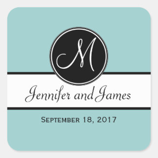 Carré Monogramme noir blanc bleu Noir Favour Sticker