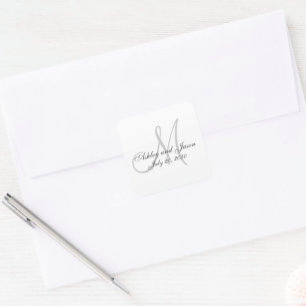 Carré Monogramme Noms Mariage Favor Sticker Modèle