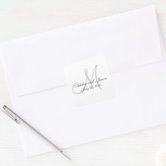 Carré Monogramme Noms Mariage Favor Sticker Modèle