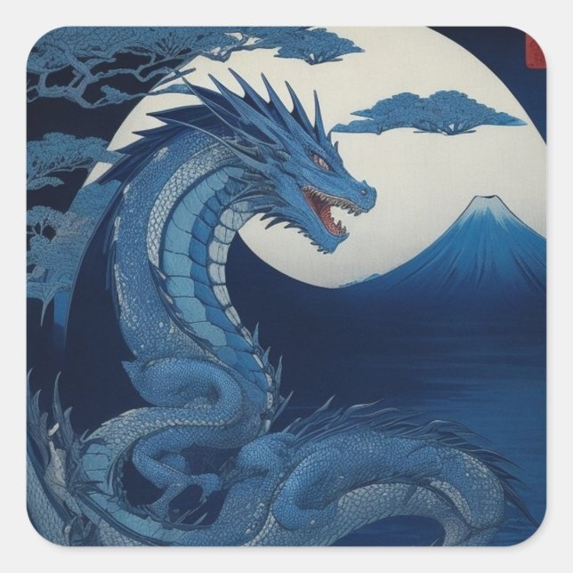 Carré Moonlit Dragon of Fuji Square Sticker (Devant)
