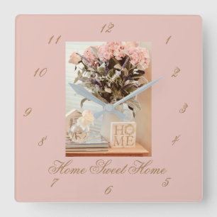 Carré Mur Horloge avec chiffres Accueil Sweet Home
