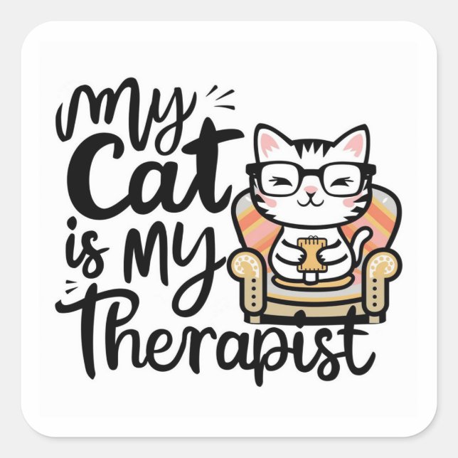 Carré My Cat is my Therapist Cute Sticker (Devant)
