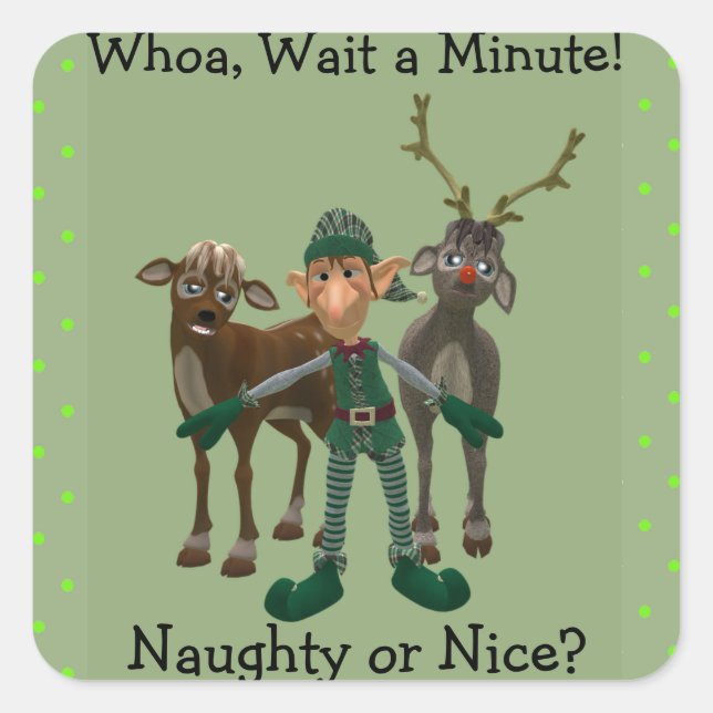 Carré Naughty ou Nice ? Sticker pour elfes et rennes (Devant)