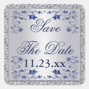 Carré Navy Blue Silver Grey Floral Économisez Le Sticker