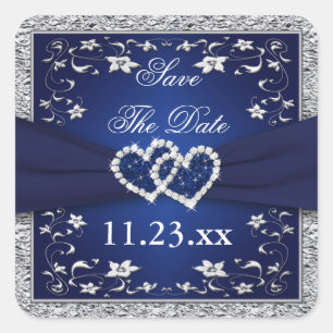 Carré Navy Blue Silver Grey Floral Économisez Le Sticker