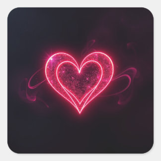 Carré Neon Heart Valentines Square Sticker