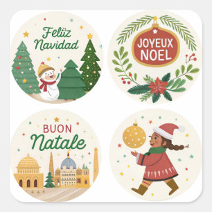 Carré Noël autour du monde Sticker Set Célébrer