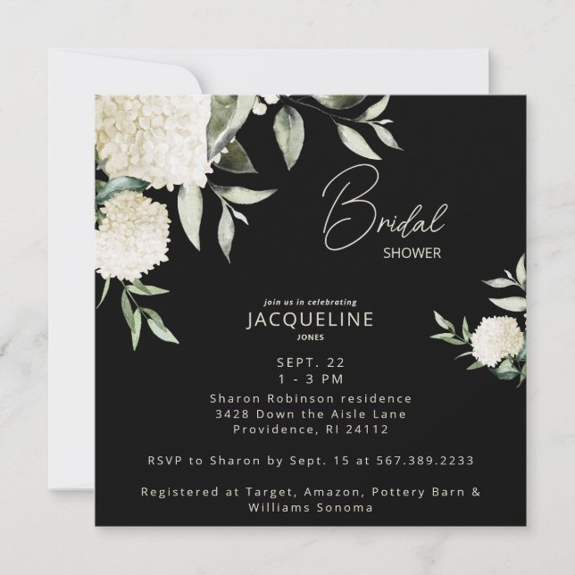 Carré noir blanc Fête des mariées Hydrangeas (Devant)