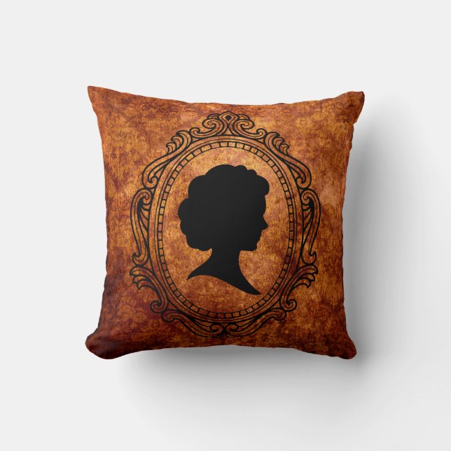 Carré noir Cameo Orange Grunge Damask Coussin (Recto)