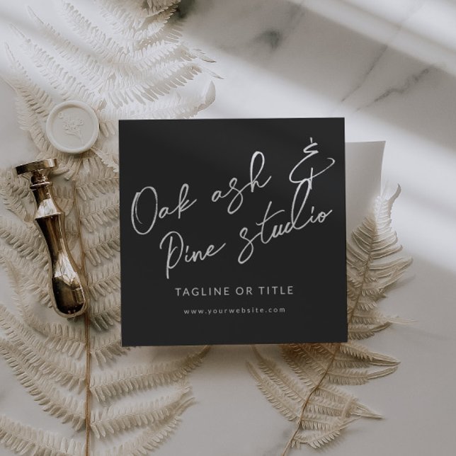 Carré Noir moderne Boho QR Code Carte de visite (Black Modern Boho Business Card with QR Codes)