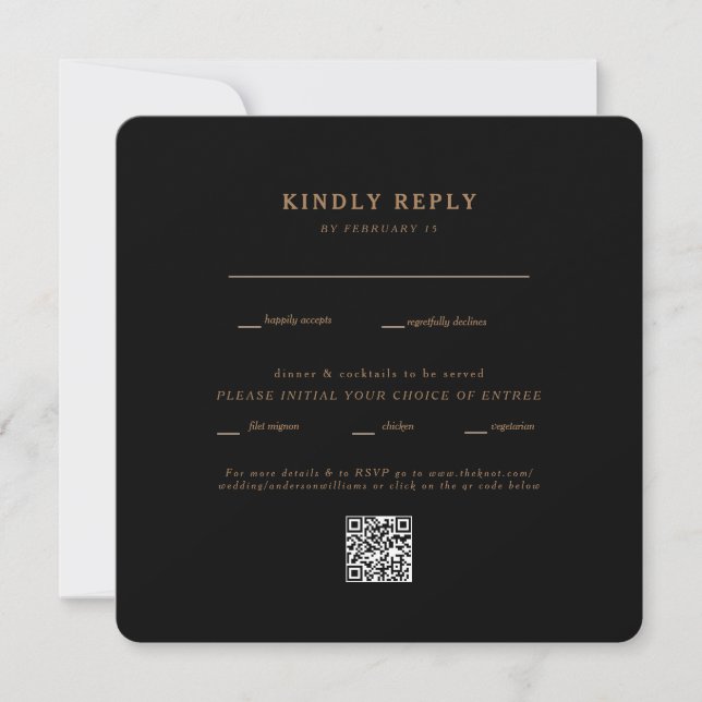 Carré noir moderne Mariage arrondi QR Code RSVP (Devant)
