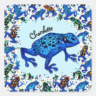 Carré Nom personnalisé Sticker Rainforest Frogs