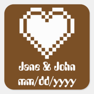 Carré Nos Coeurs 8 bits en Sticker au chocolat