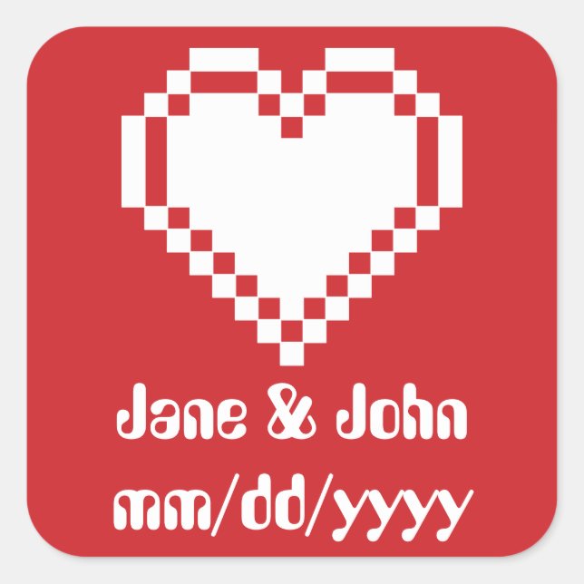 Carré Nos Coeurs 8 bits en Sticker cerise (Devant)